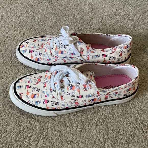 Cynthia Rowley Women's Sneakers Shoes Golden‎ LabraDOODLE DOGS White Sz 9 - Picture 1 of 4